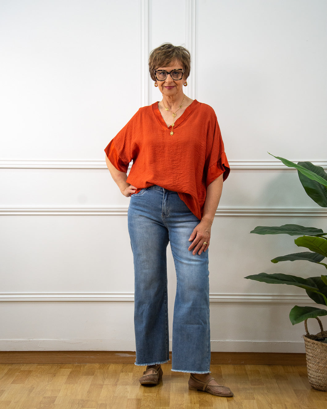 Blusa Japan oversize de mujer en teja