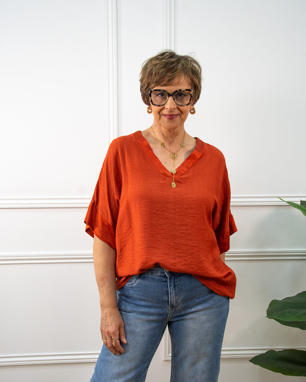 Blusa Japan oversize de mujer en teja