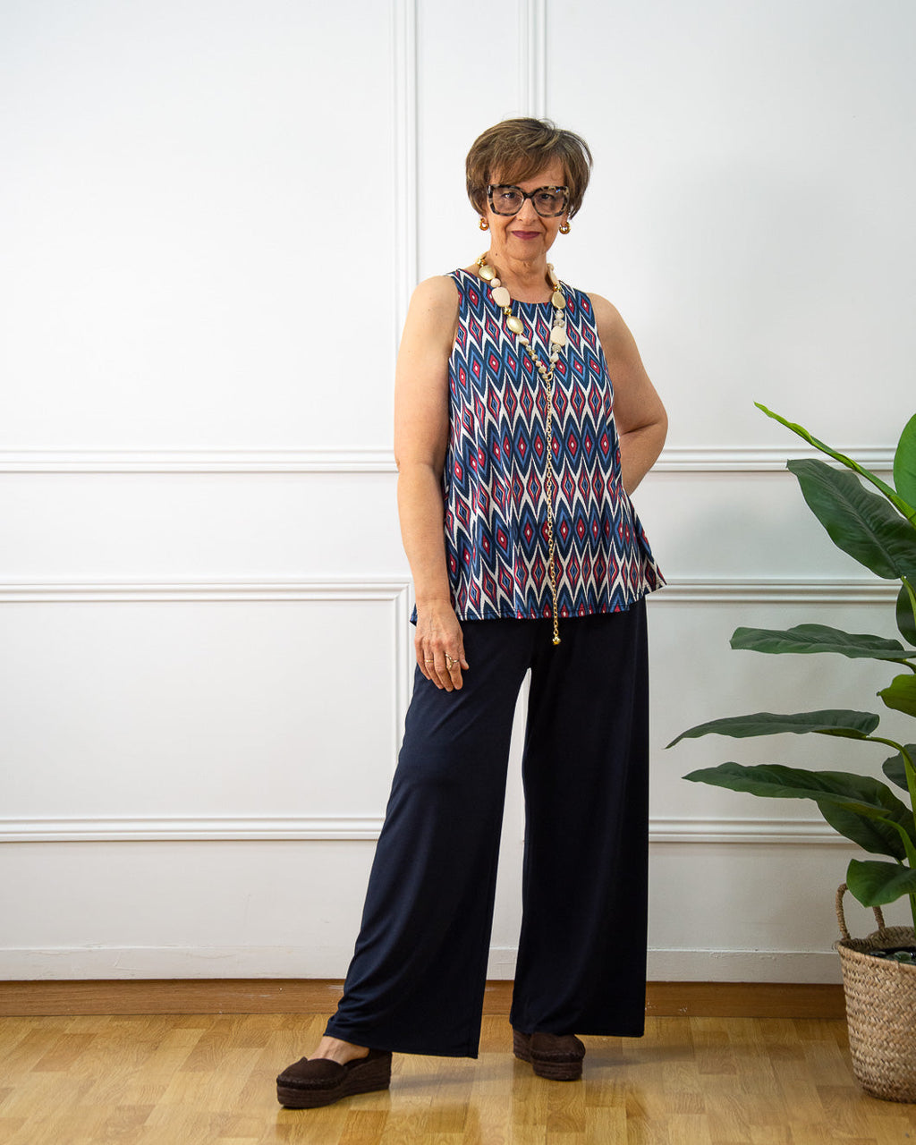 Blusa Rombitos de mujer en azul marino
