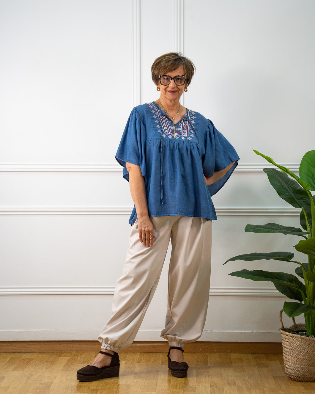 Blusón Tencel bordado oversize estilo boho