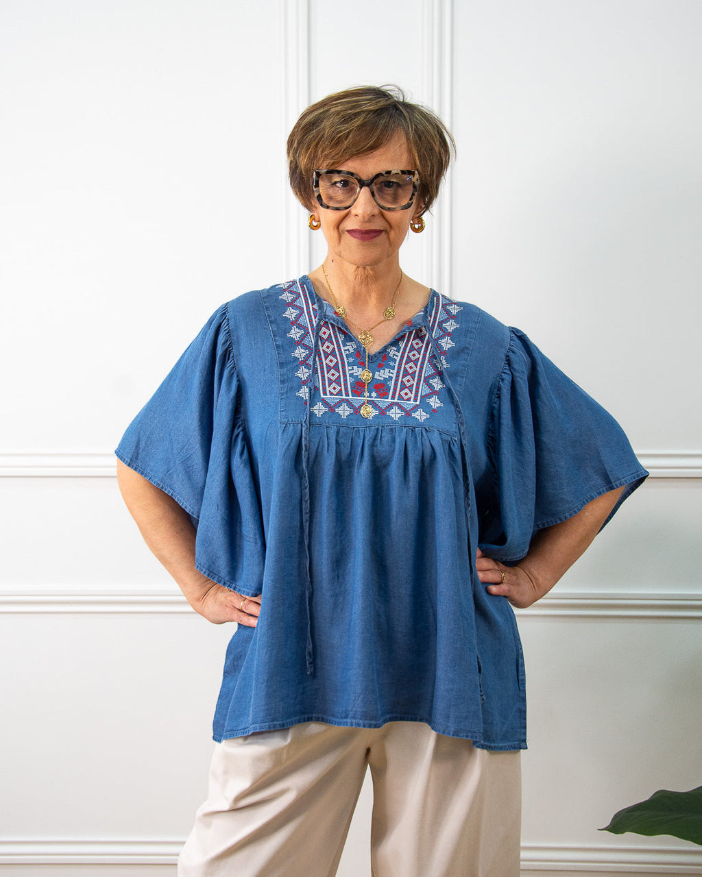 Blusón Tencel bordado oversize estilo boho