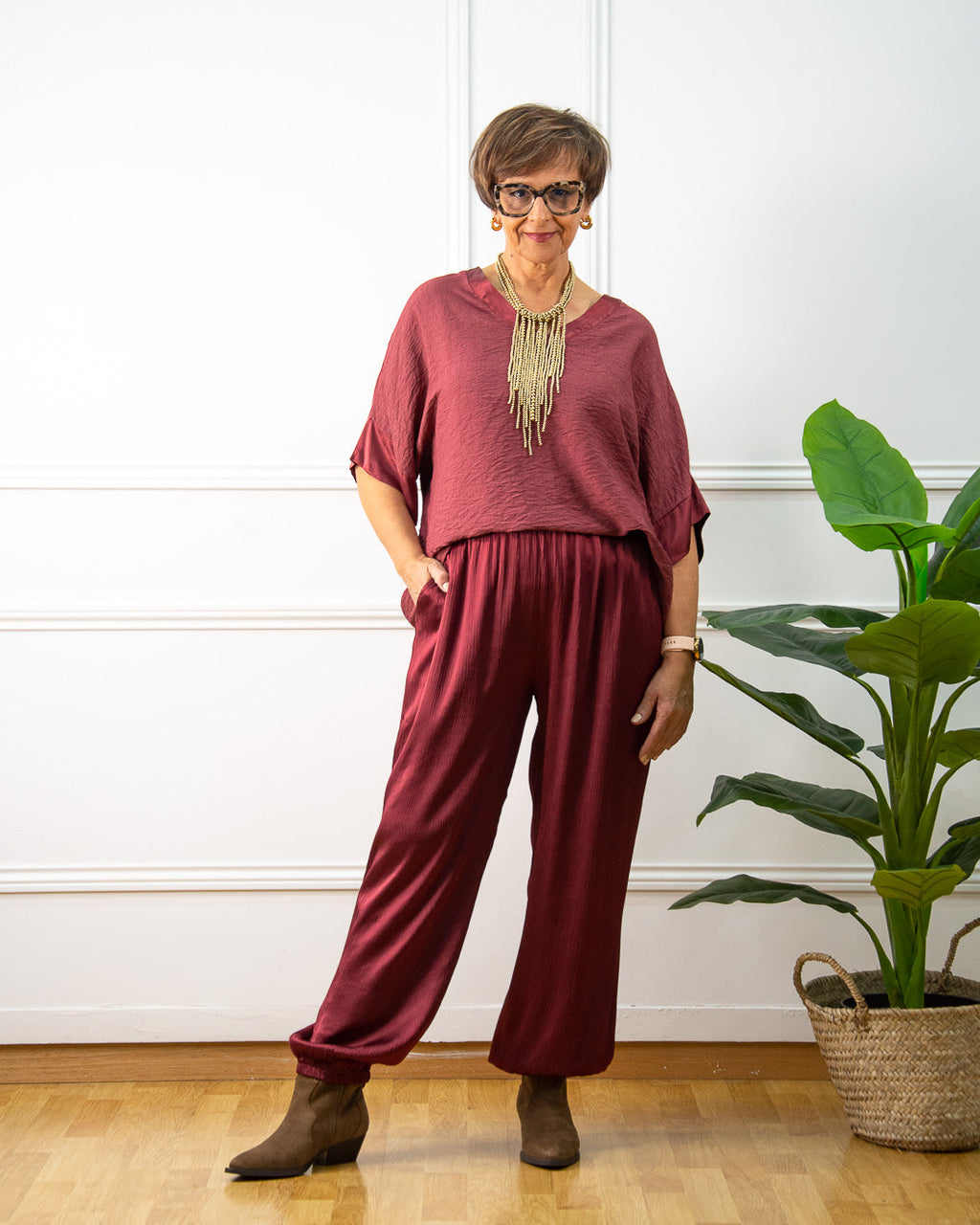 Blusa Japan oversize de mujer en granate