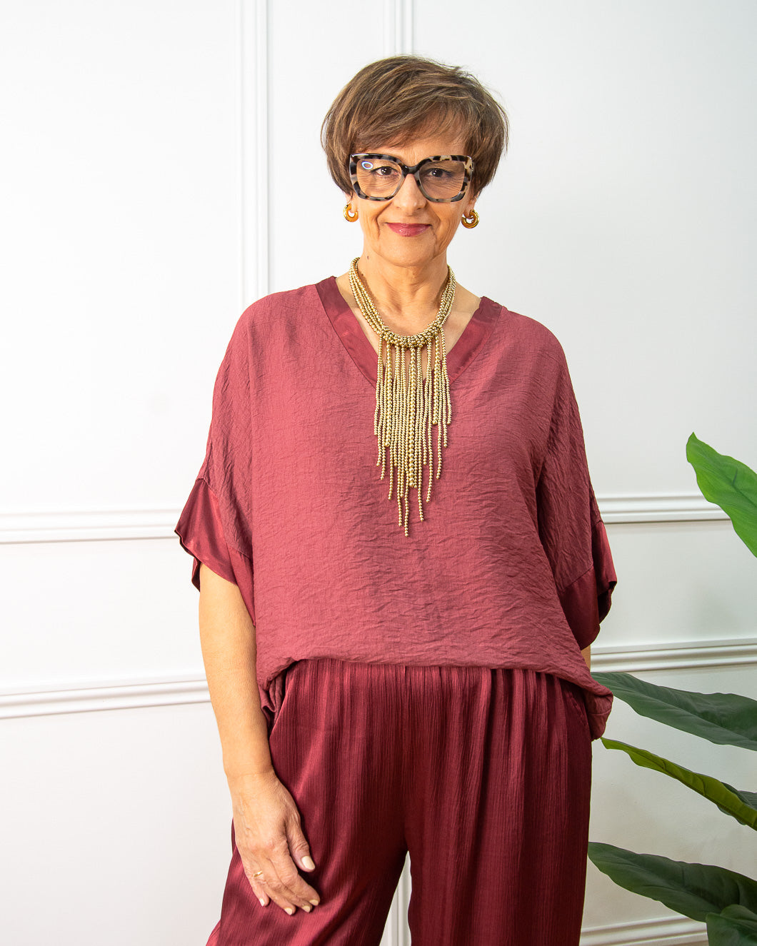 Blusa Japan oversize de mujer en granate
